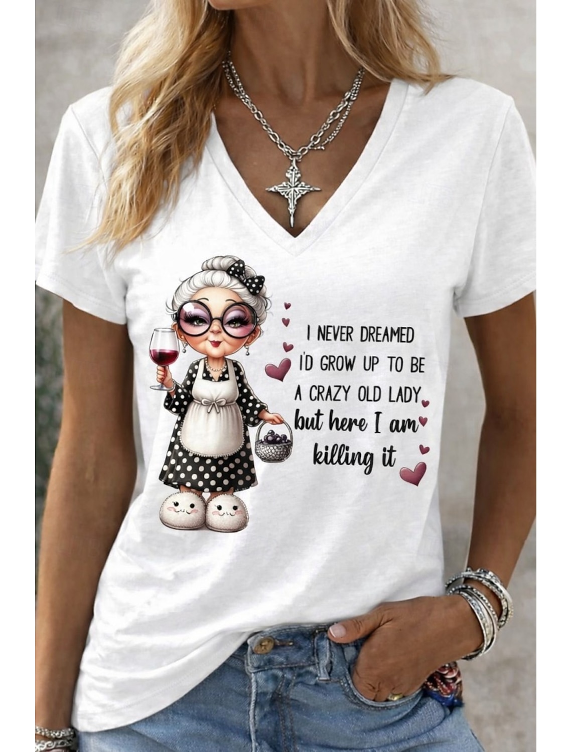 Women's T Shirt Funny Humor Quotes 3D Print Graphic Animal Letter Casual Short Sleeve V Neck Regular Tops Daily Going out Weekend White Gray White 2 Summer Spring Fall Winter