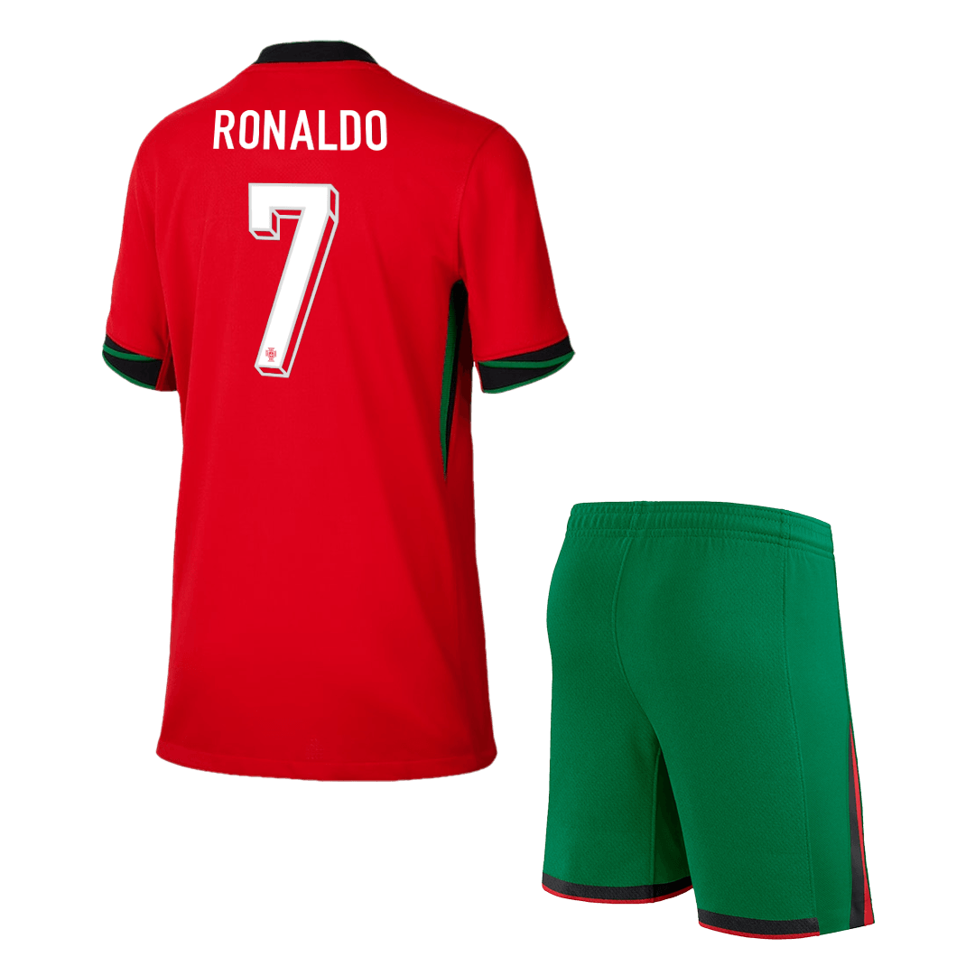 Kid's Portugal RONALDO #7 Home Jerseys Kit(Jersey+Shorts) Euro 2024Aut