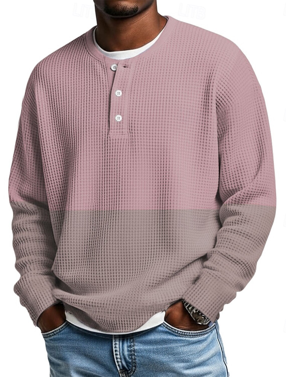 Men's Geometric Color Block Waffle Henley Shirt Casual Style Classic