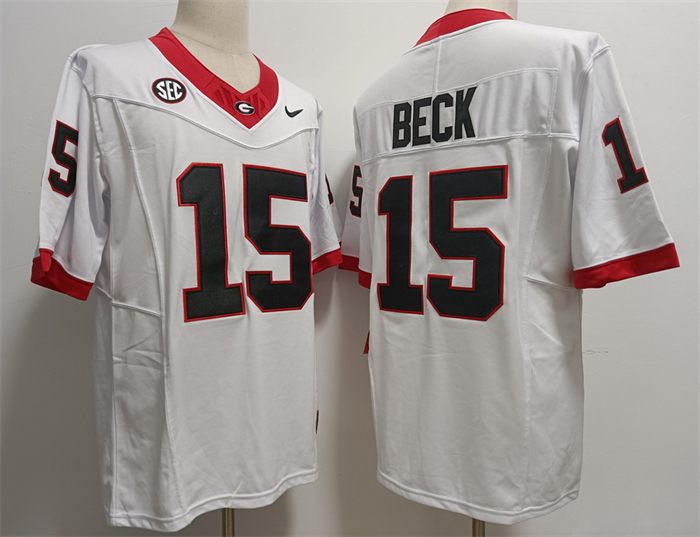 Men's UGA GA White 2024 college football Carson Beck #15 embroidered