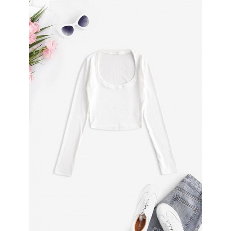 U Neck Ribbed Long Sleeve Top AW0840