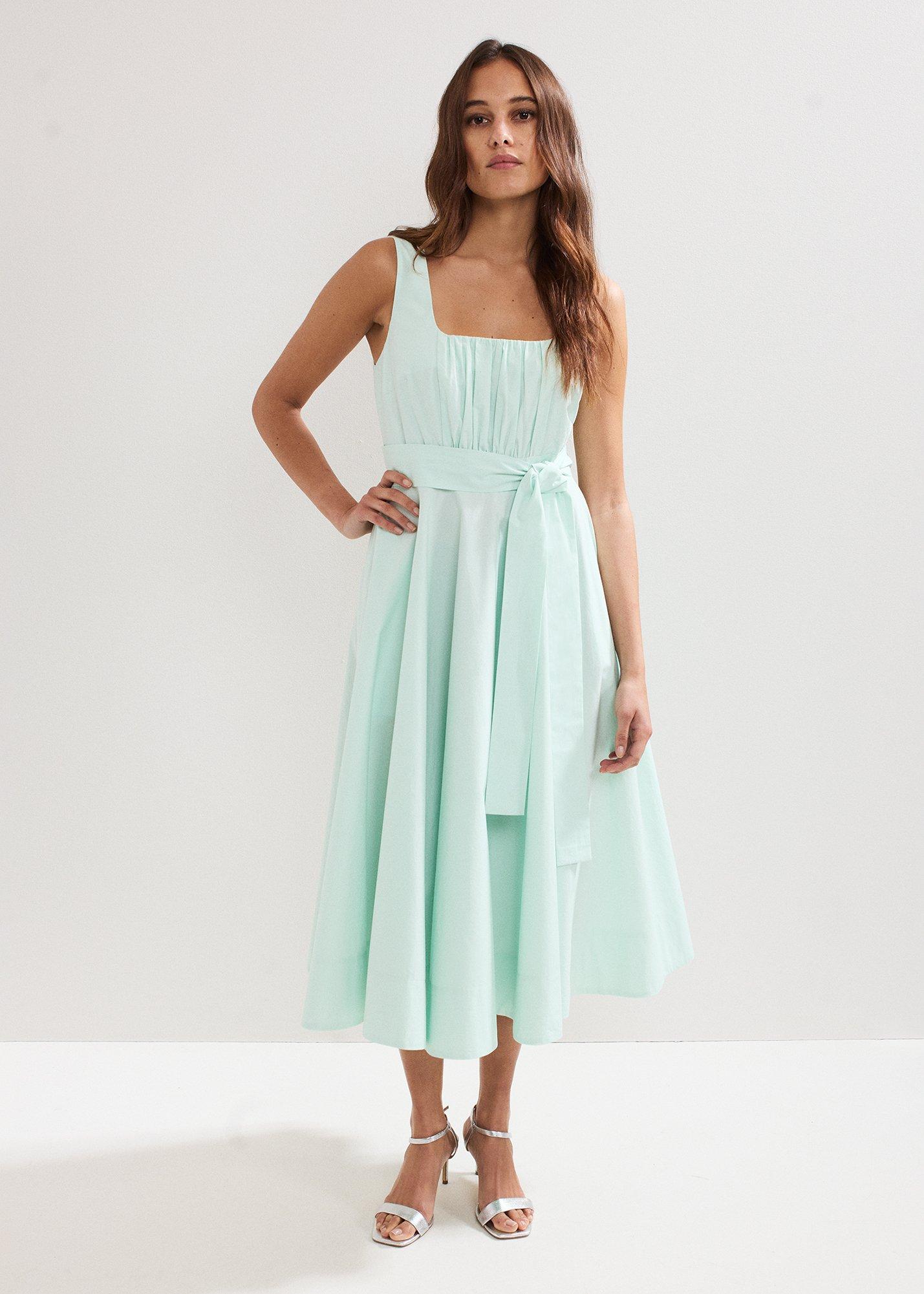 Melinda Green Cotton Tie Midi Dress
