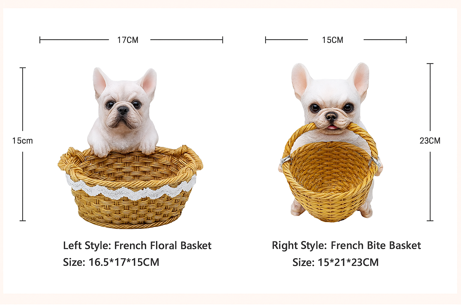 FetchTray Frenchie Basket Storage Tray – Cute Resin Dog Figurine for Home Decor
