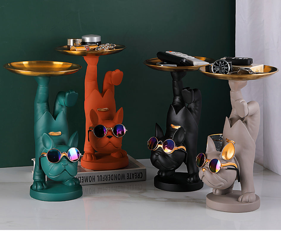 Frenchie-Fan French Bulldog Sculpture Holding Metal Tray for French