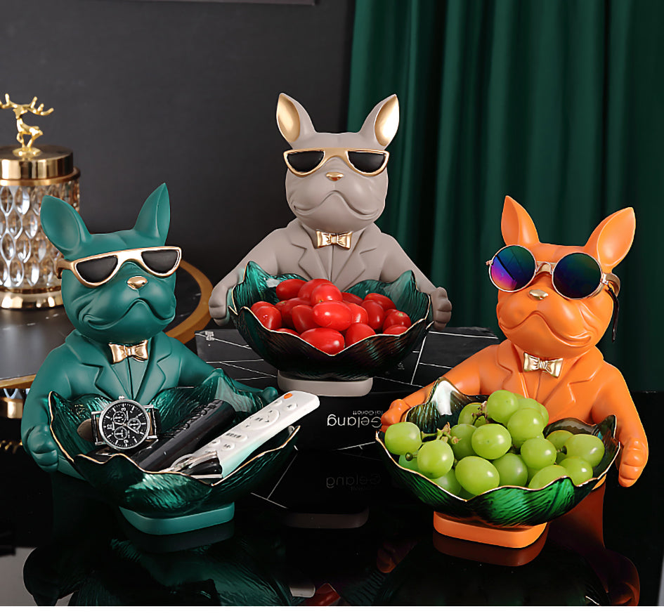 Stylish French Bulldog Figurine Fruit Snacks Candy Tray for Daily Life