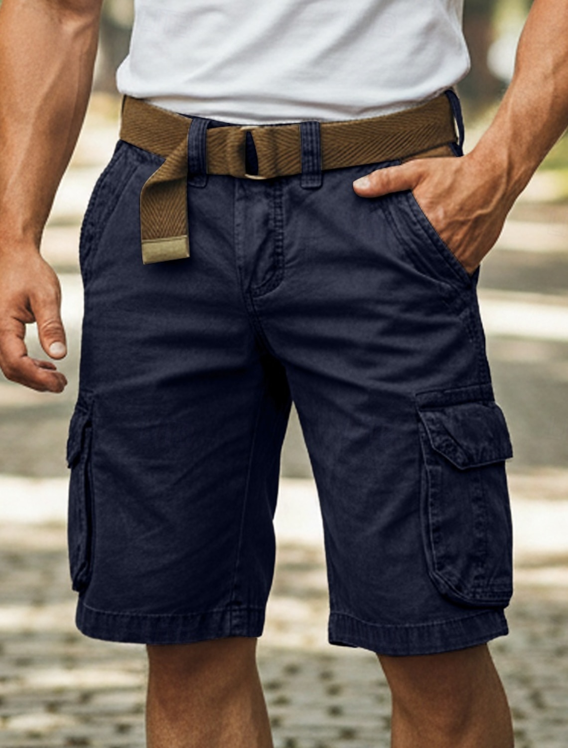 Men's Tactical Cargo Shorts Casual Pocket Elastic Waist Plain Solid #2