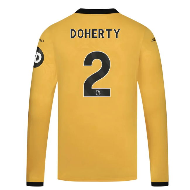 Wolves Wolves Long Sleeve Home Shirt Doherty #2 Ultra Comfort Comm...
