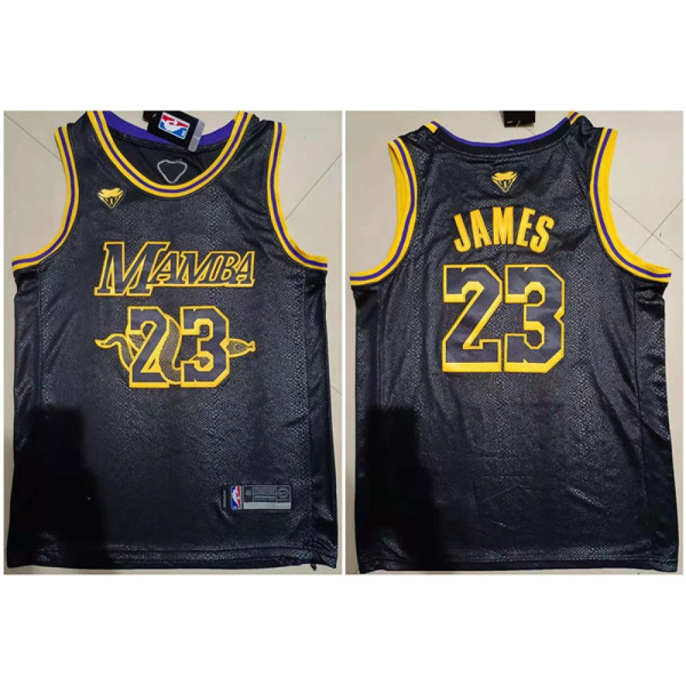 Men's Los Angeles Lakers #23 LeBron James Black 'Mamba'Stitched Jersey