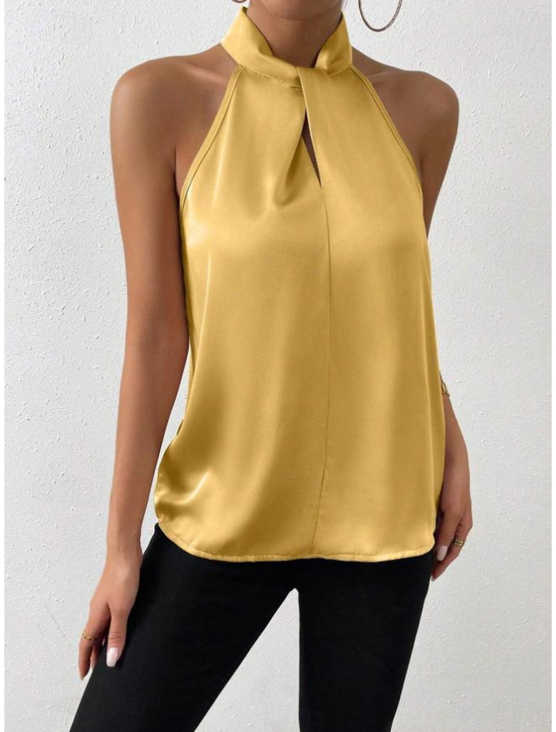 Tank Women's Plain Cold Shoulder Street Daily Fashion Halter Neck Regular Fit S