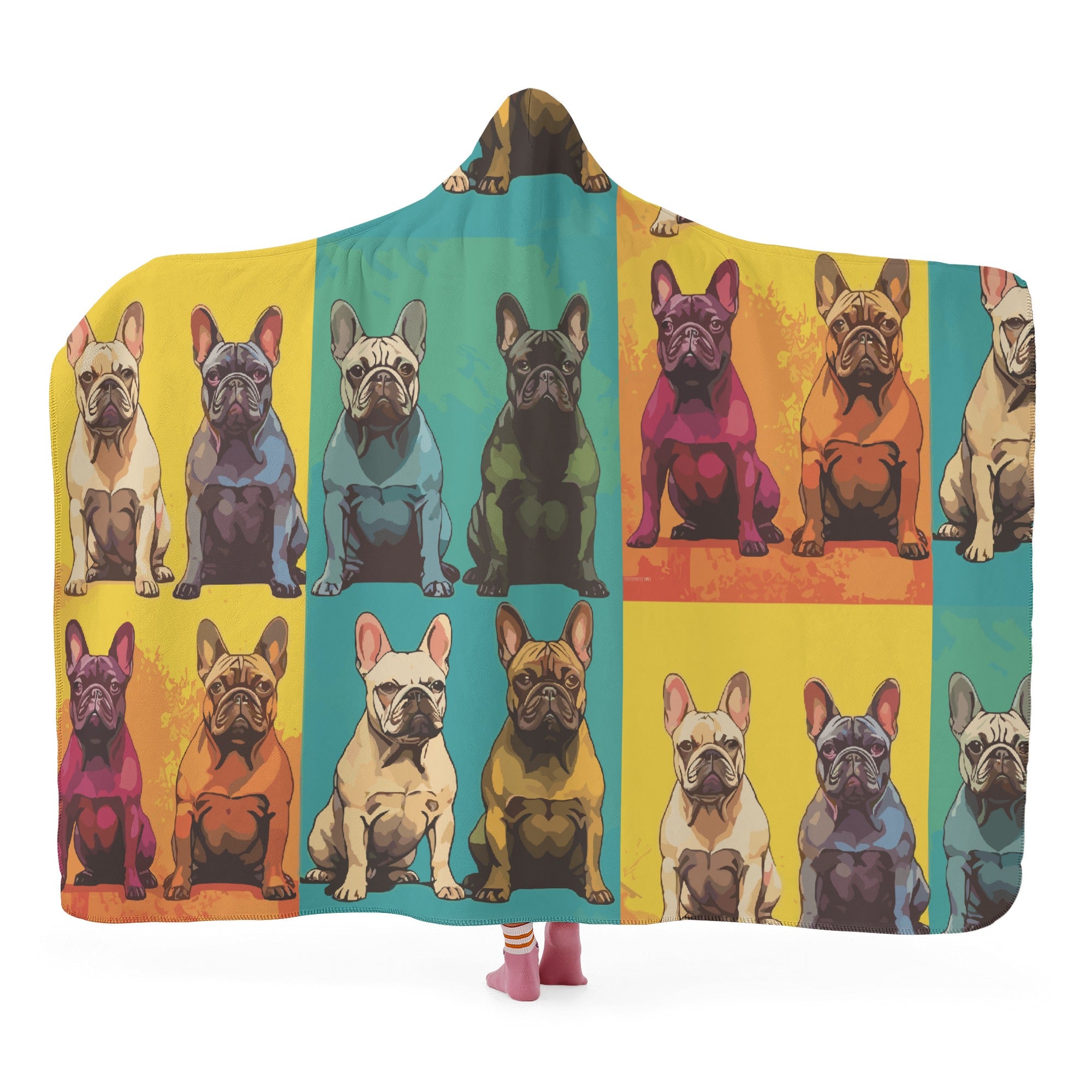 French Bulldog I Love Colors Hooded Blanket Durable Dog Item