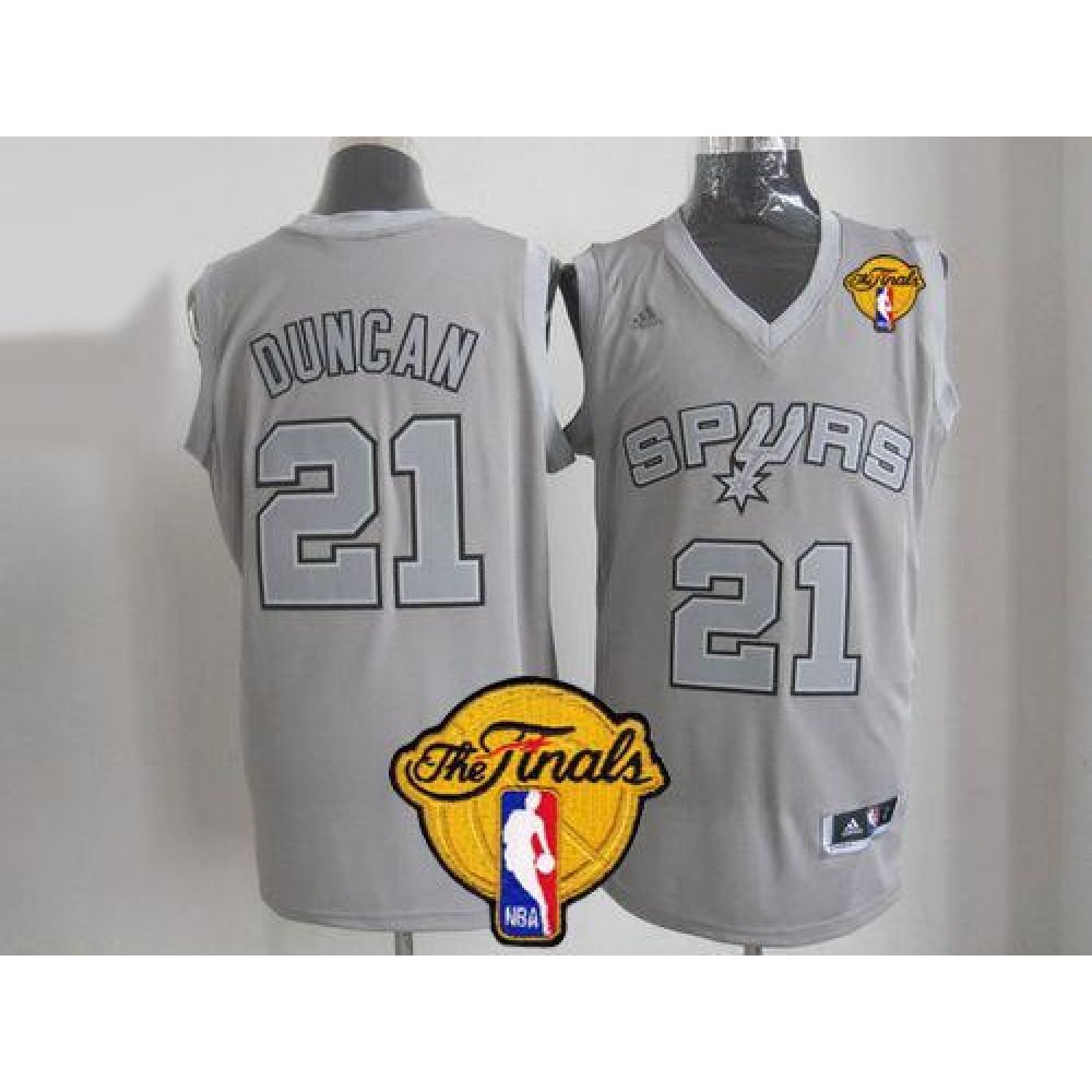 Spurs #21 Tim Duncan Grey Big Color Fashion Finals Patch Stitched NBA Jersey