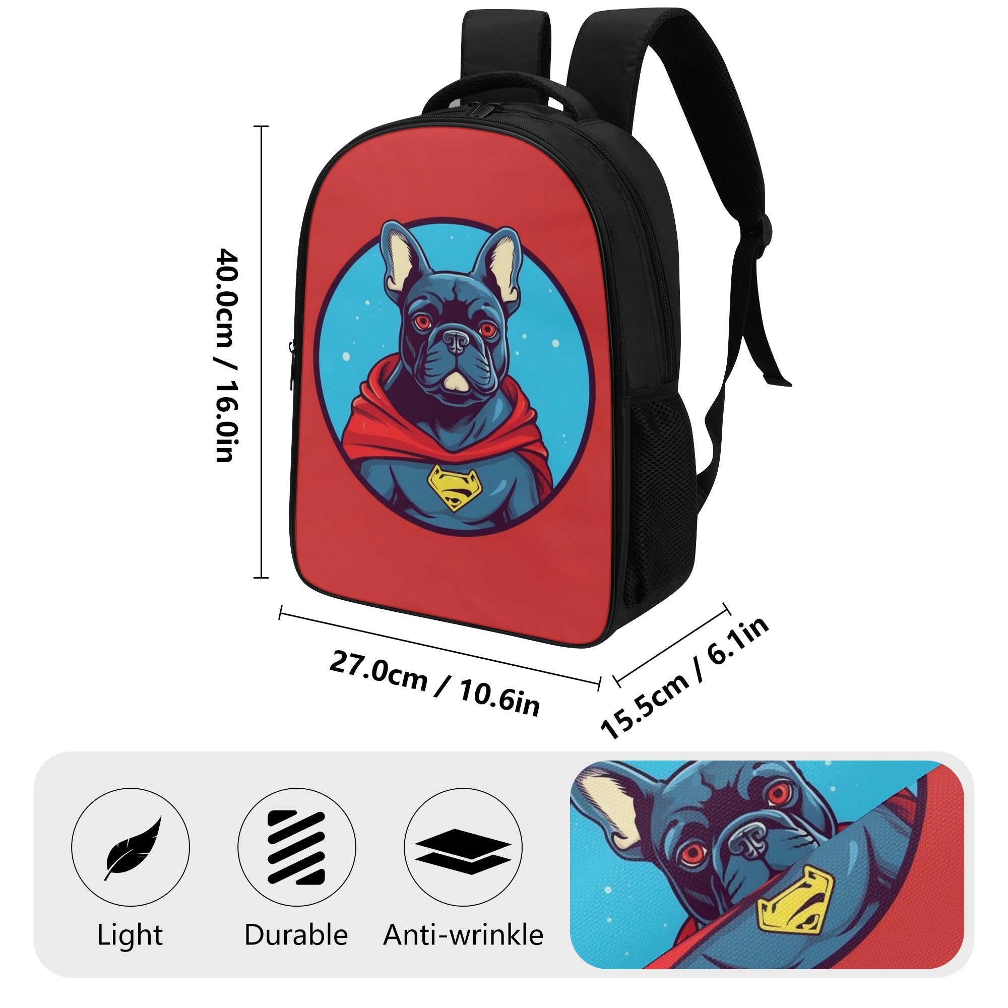 French Bulldog Lover Super Frenchie 16 Inch Dual Compartmen Backpack Cute Wall Art
