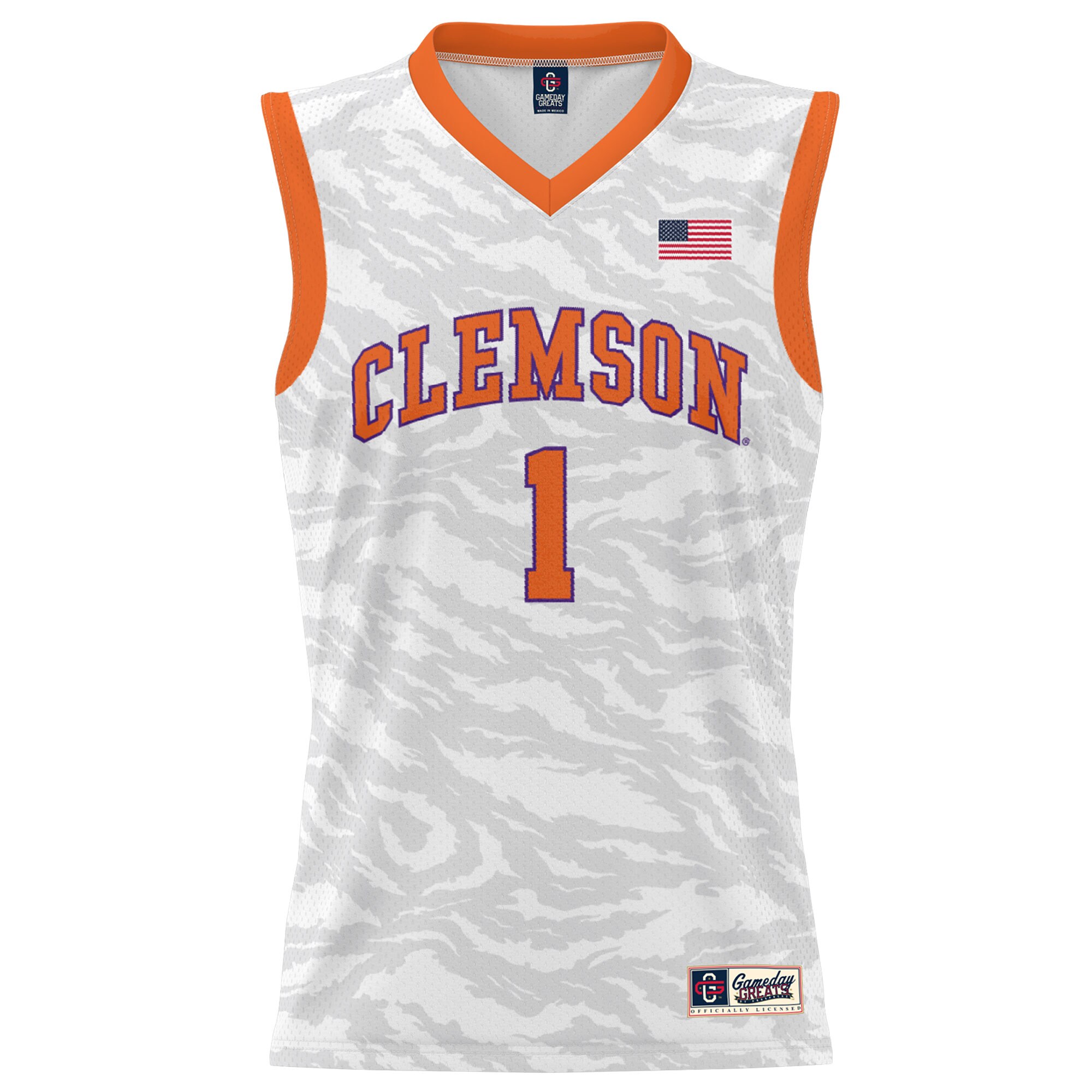 [DDG] Clemson Tigers GameDay Greats Youth Tiger Print Lightweight Basketball Jersey - White