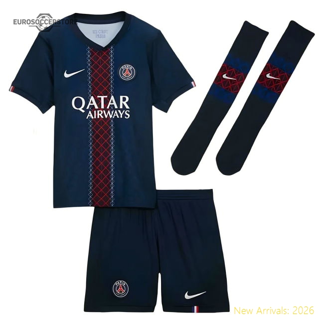 2025-2026 Psg Home Little Kids Mini Kit Ligue 1 Training Wear