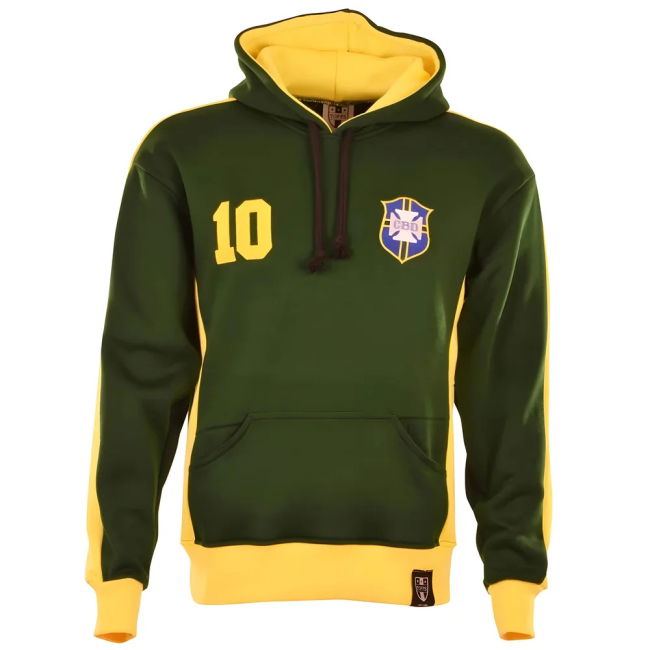 Soccer Brazil Number 10 Green Retro Hoodie Professional