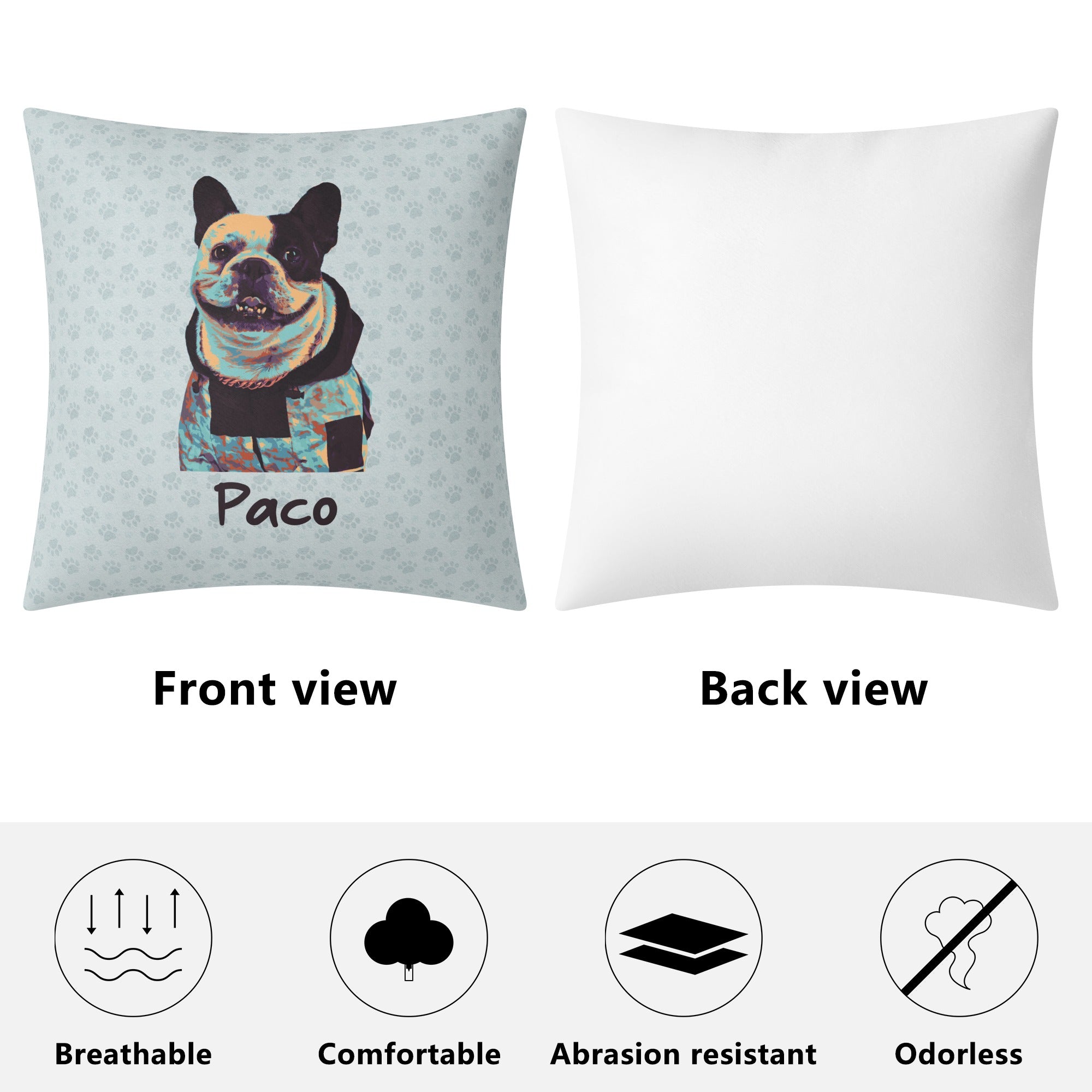 French Bulldog Custom Pillow With Frenchie Photo Watercolor Style Durable Dog Item