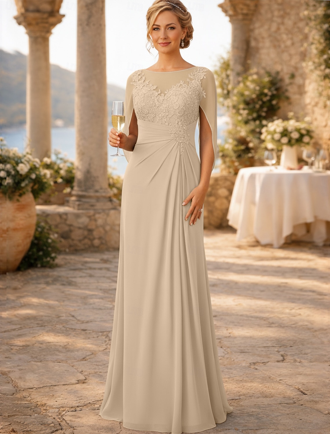 Sheath Column Floor Length Wedding Guest Dress Formal Dresses Evening Gown Mother of the Bride Dress Sleeveless Crew Neck Elegant Wedding Guest Engagement Party Chiffon with Appliques Ruching