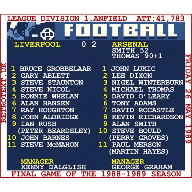 1989 Arsenal V Liverpool Retrotext T-shirt - White