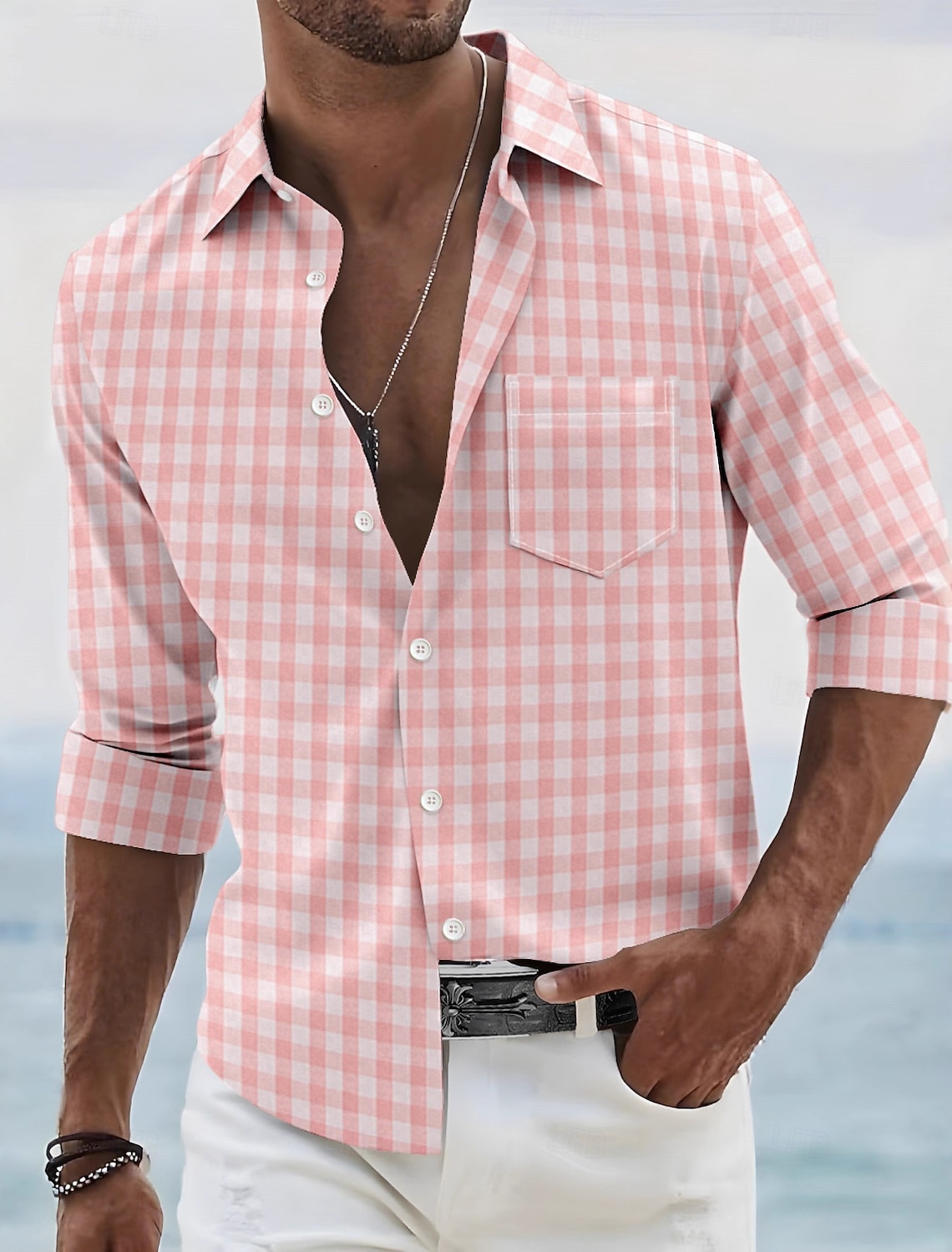 Men's Shirt Casual Button Up Black Yellow Pink Red Light Blue Long