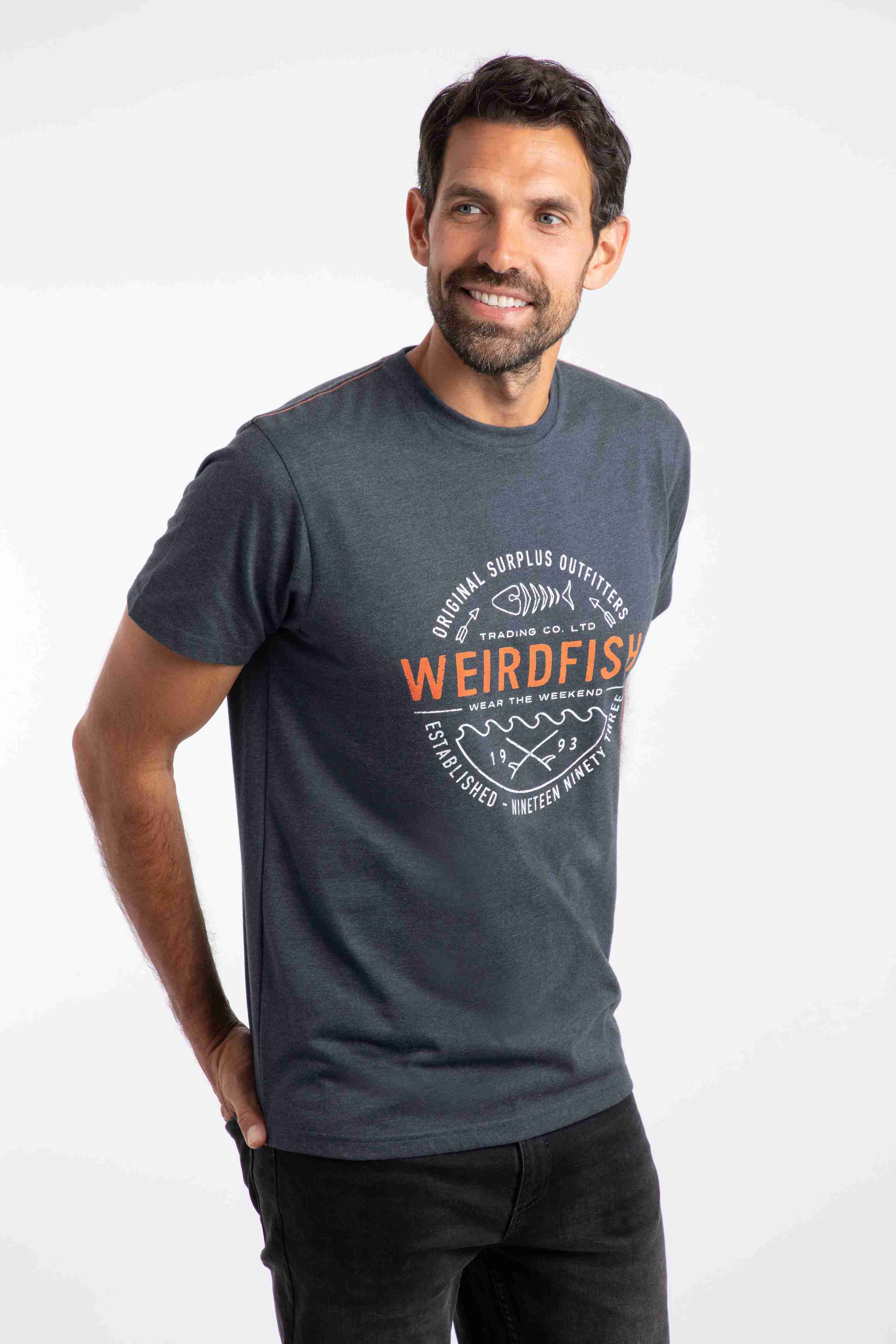 Waves Front Print Graphic T-Shirt Navy