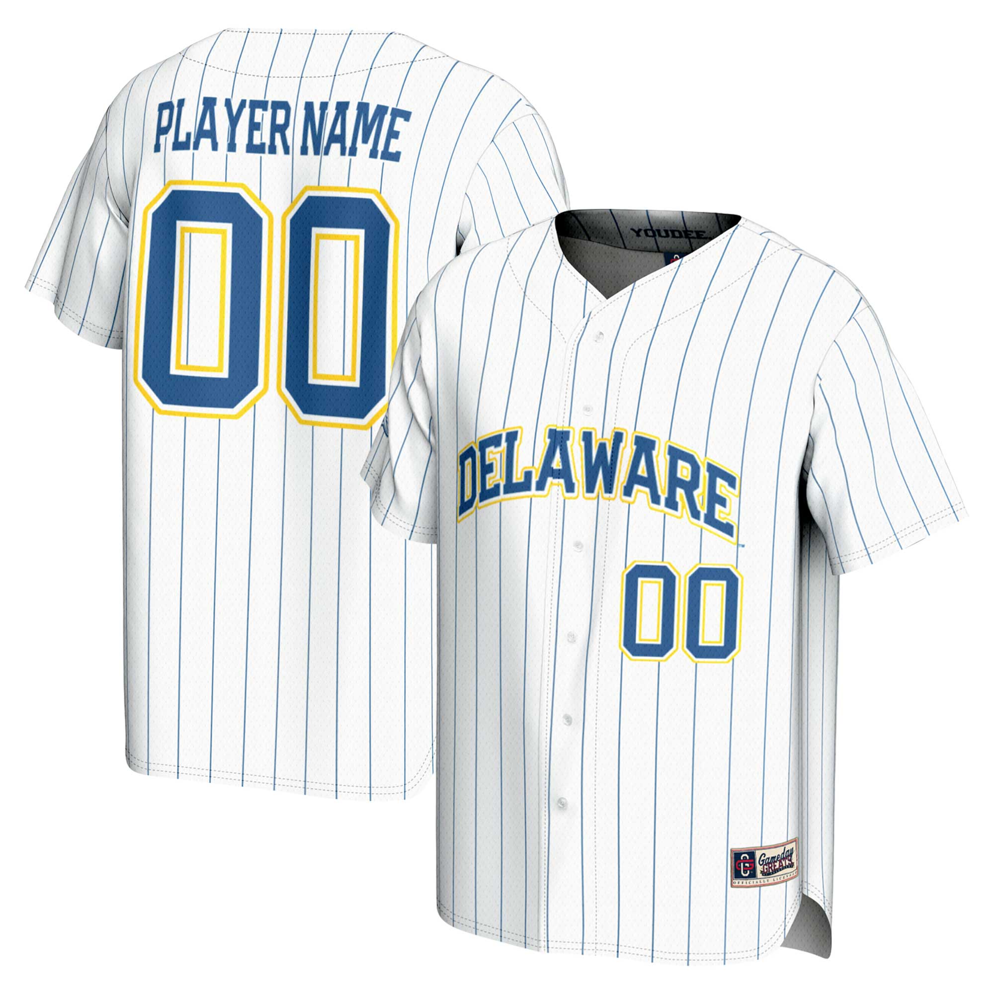 [NJP] Women's Delaware Fightin' Blue Hens GameDay Greats NIL Pick-A-Player Baseball Lightweight Jersey - White