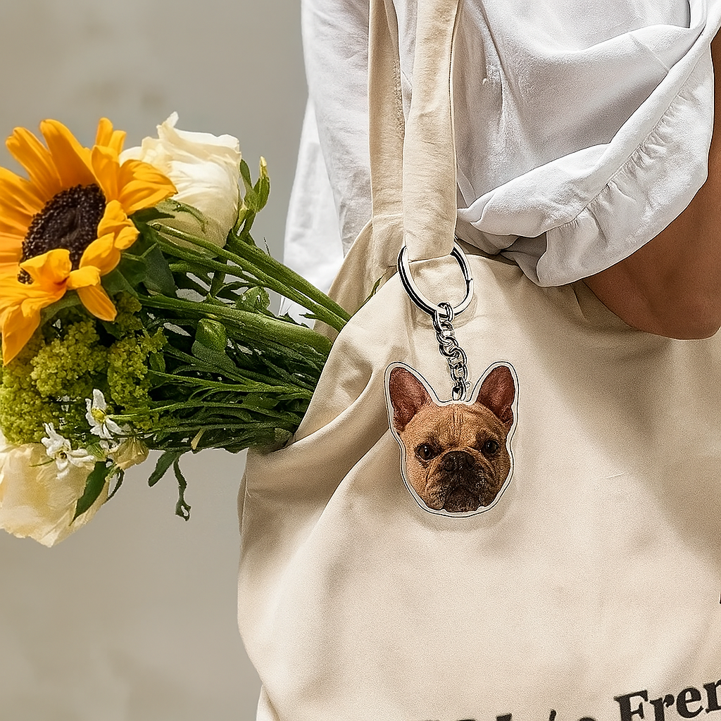 Bulldog Keychain – Personalized Acrylic Dog Photo Tag Paw Protection