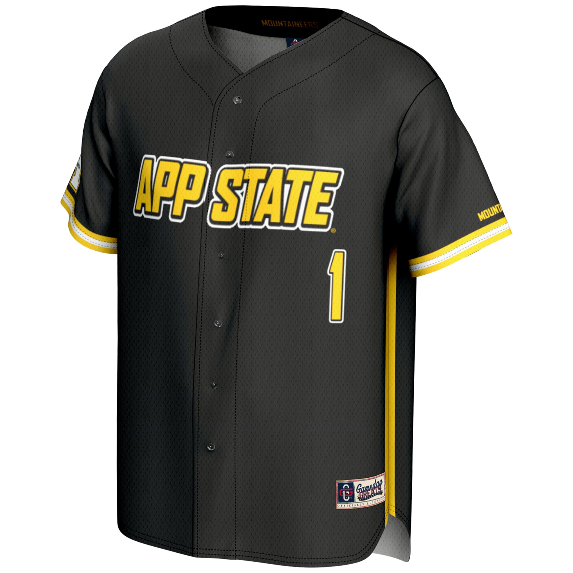 [DDG] Appalachian State Mountaineers GameDay Greats Lightweight Baseball Fashion Jersey - Black