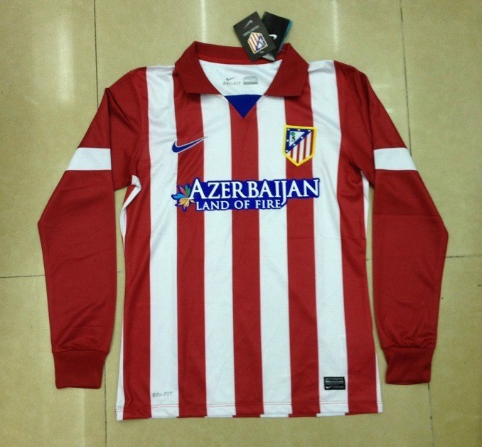 13-14 Atletico Madrid Home Long Sleeve Soccer Jersey Shirt - Official