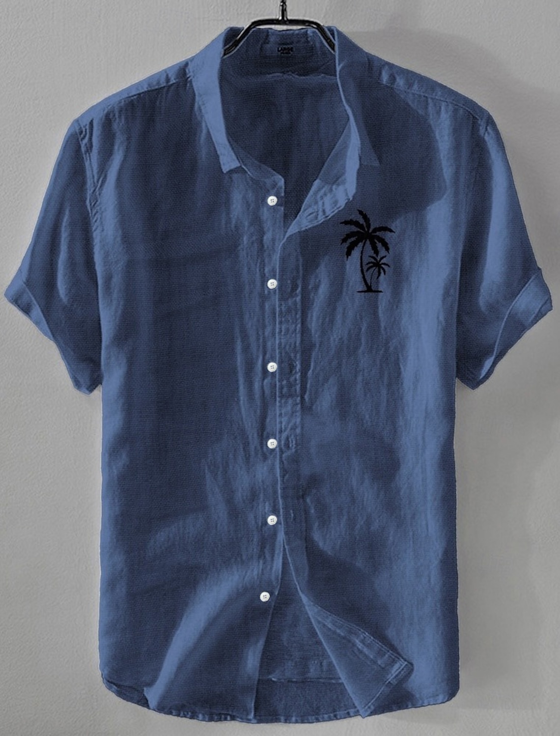 Men's Linen Shirt Minimalist Aloha Shirt Casual Shirt Cotton Linen Shirt Button Up Shirt Coconut Tree Vacation Street Black White Pink Dark Navy Short Sleeve Lapel Summer Clothing Apparel Button-Down