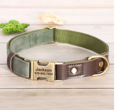 French Bulldog Leather Collar with Leash – Personalized Strong Adjustable