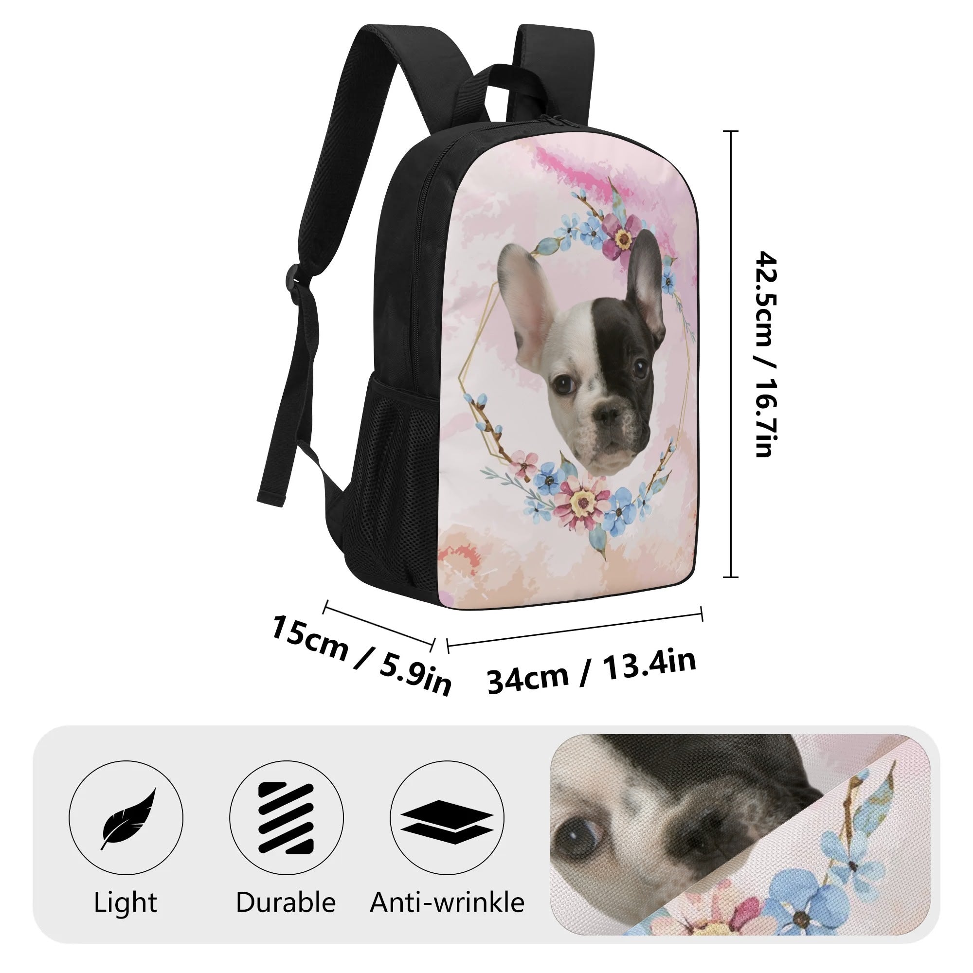 French Bulldog Custom 17 Inch School Backpack With Your French Bulldog