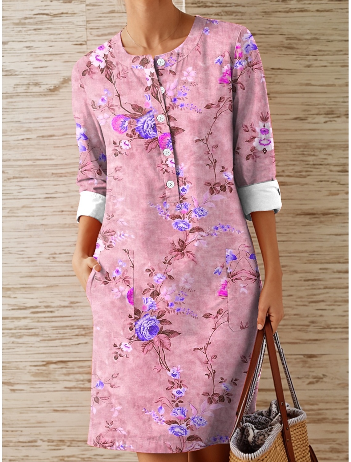 Women's Midi Dress Linen-feel Dresses Shift Dress Casual Daily Regular Fit Plain Long Sleeve Crew Neck Blue Black White Royal Blue Summer Spring Fall