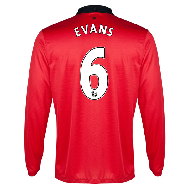 13-14 Manchester United 6 Evans Home Long Sleeve Jersey Shirt -
