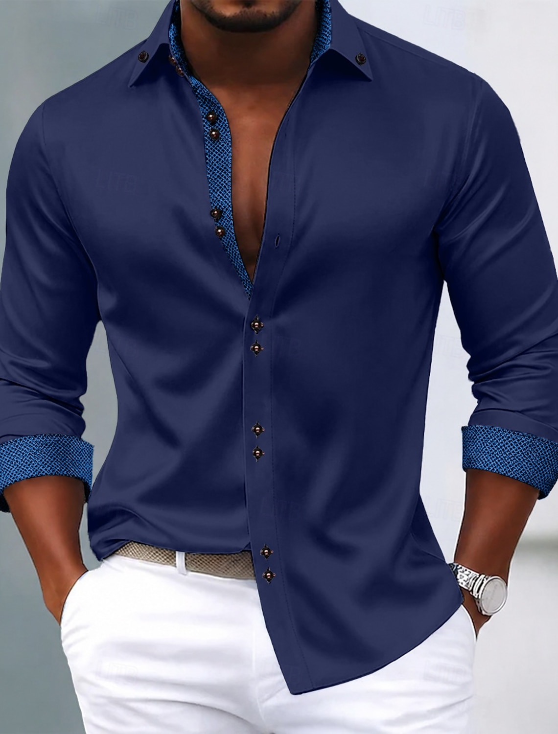 Men's Shirt Dress Shirt Non Iron Shirt Button Up Shirt Color Block Casual Daily Light Blue Black White Pink Long Sleeve Turndown All Seasons Clothing Apparel Patchwork