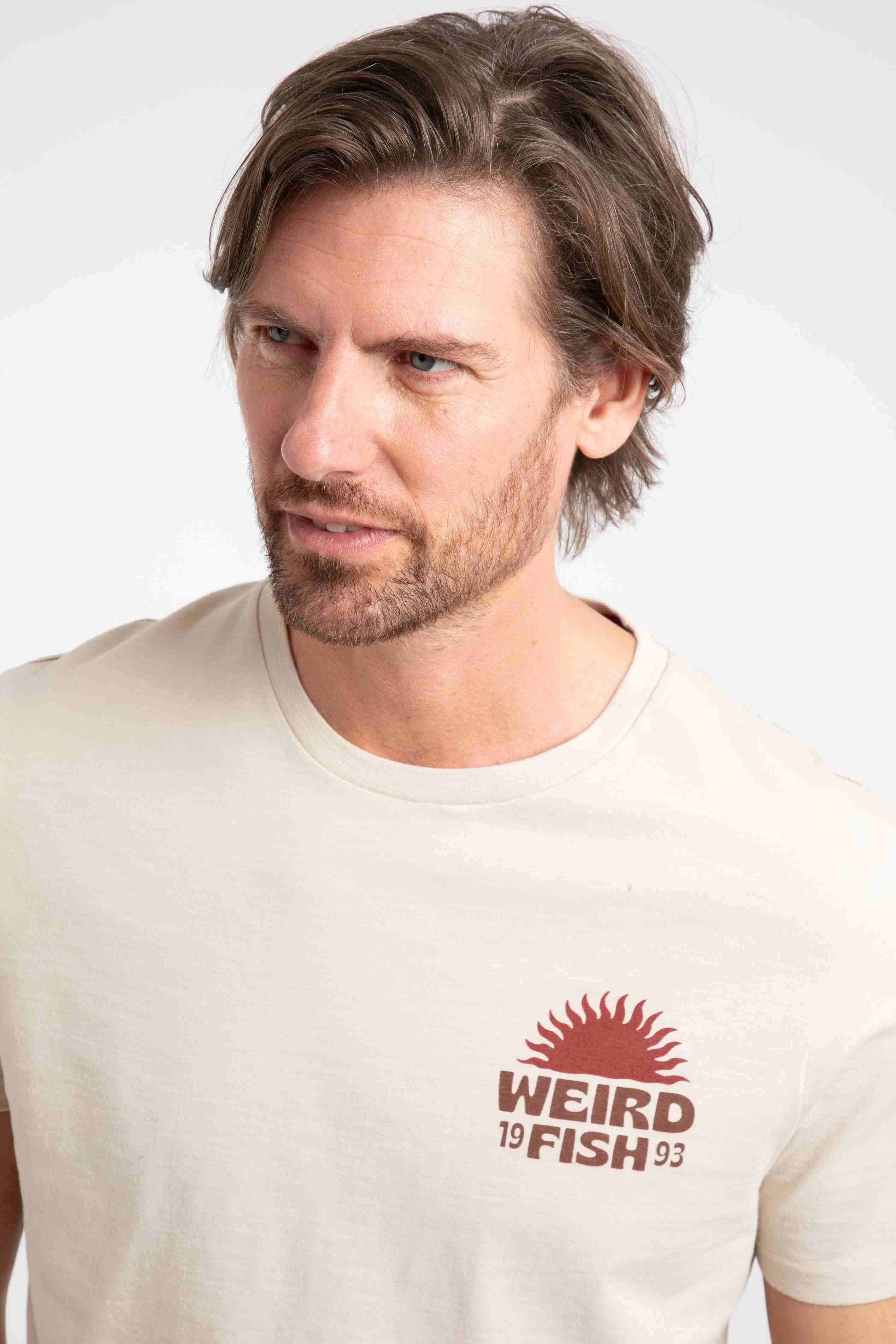 Sun Beam Back Print Graphic T-Shirt Egg Shell