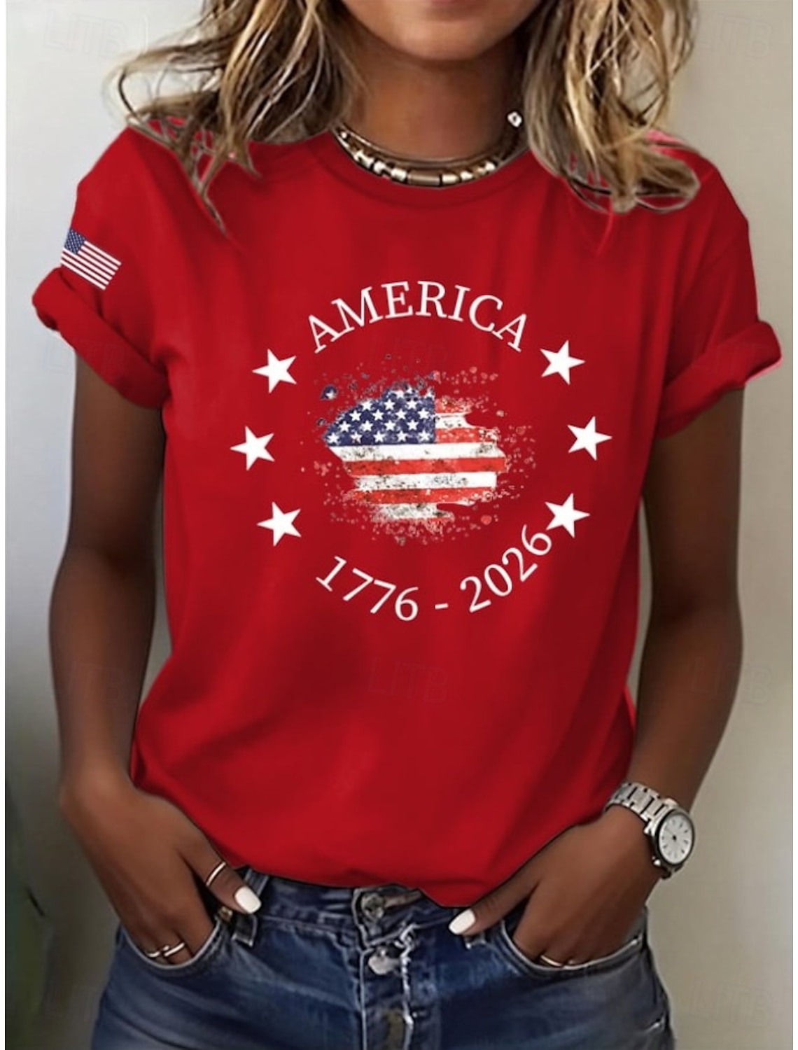 American Independence Day Women's T Shirt Print Graphic American Flag Vintage Stylish Classic Short Sleeve V Neck Regular Tops Casual Daily White-Blue White Red White Summer Spring Fall Winter