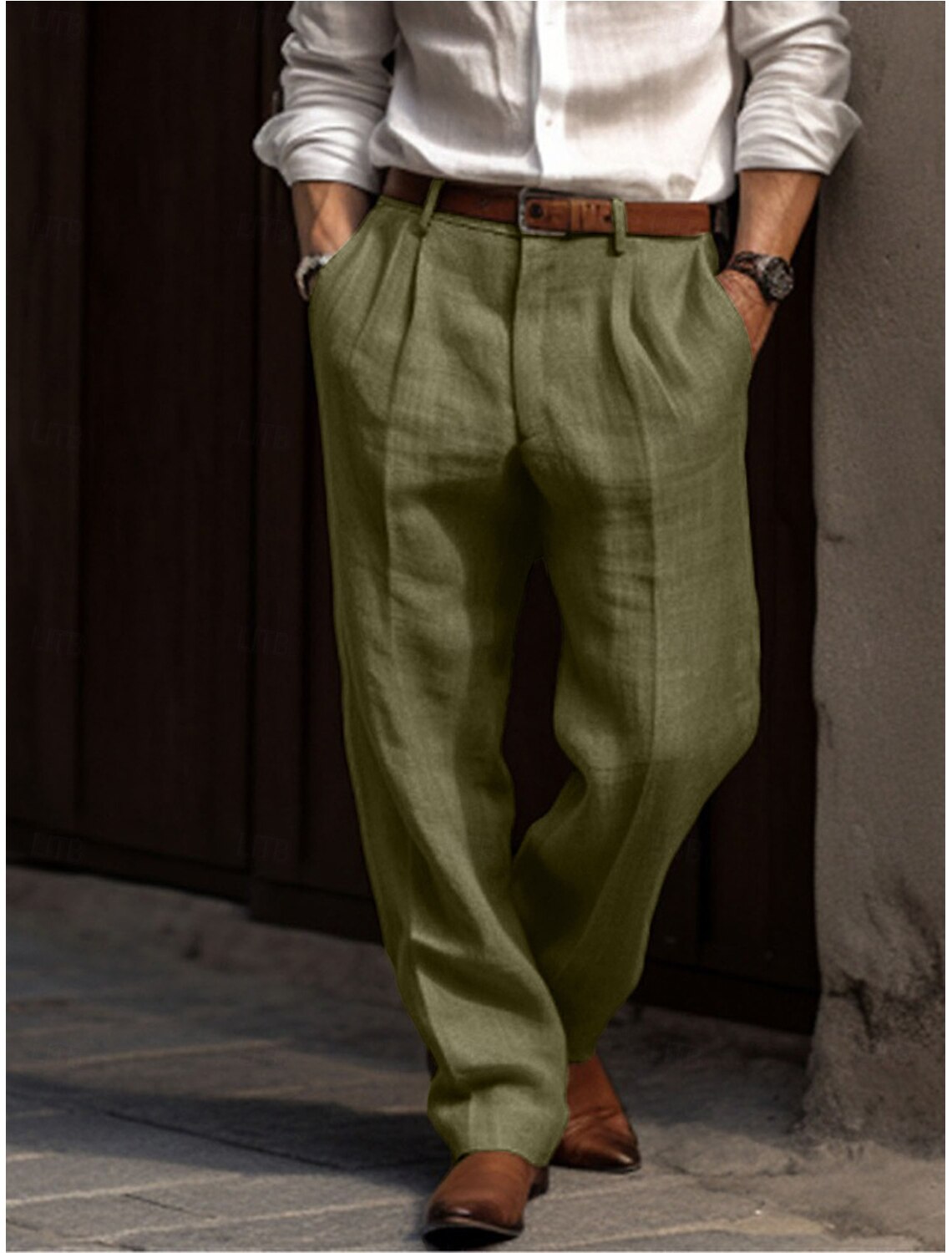 Men's Linen Pants Trousers Summer Pants Pleated Pants Dress Slacks Front Pocket Straight Leg Plain Comfort Breathable Casual Daily Holiday Fashion Basic Black White