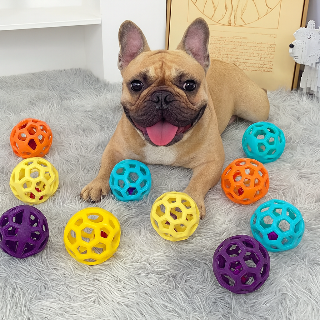 Warm Frenchie Ball Toy – Safe Rubber Geometric Bell Ball Toy Outdoor Use
