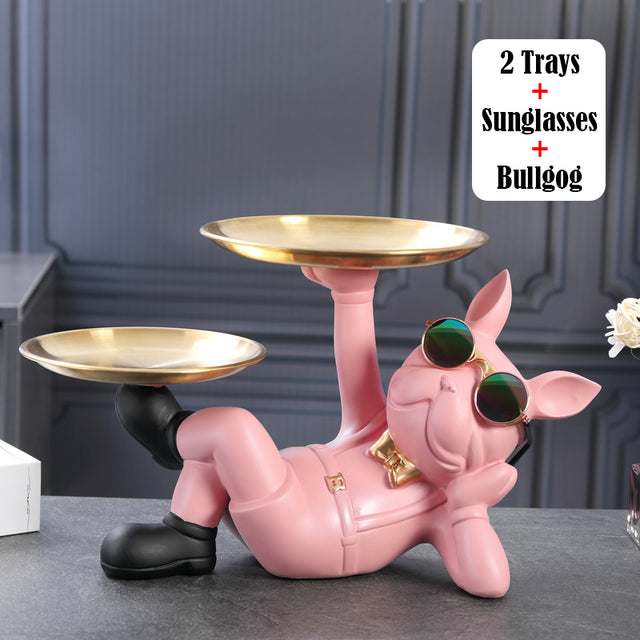 French Bulldog French Bulldog Sculpture With 2 Metal Tray Holder Durable Dog Item