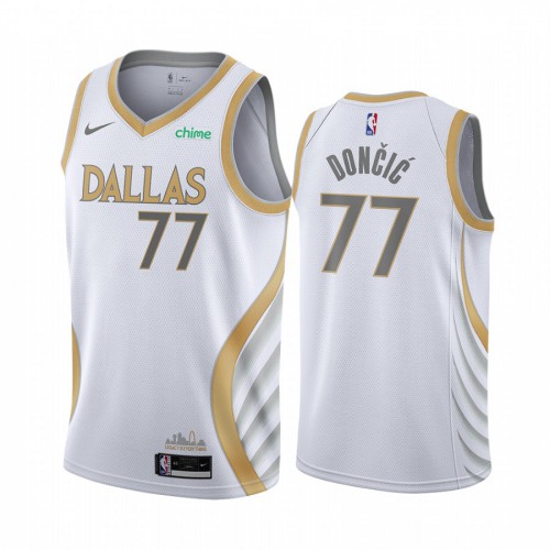 White Nike Luka Doncic #77 Mavericks Jersey - Mesh Fabric Basketball Jersey