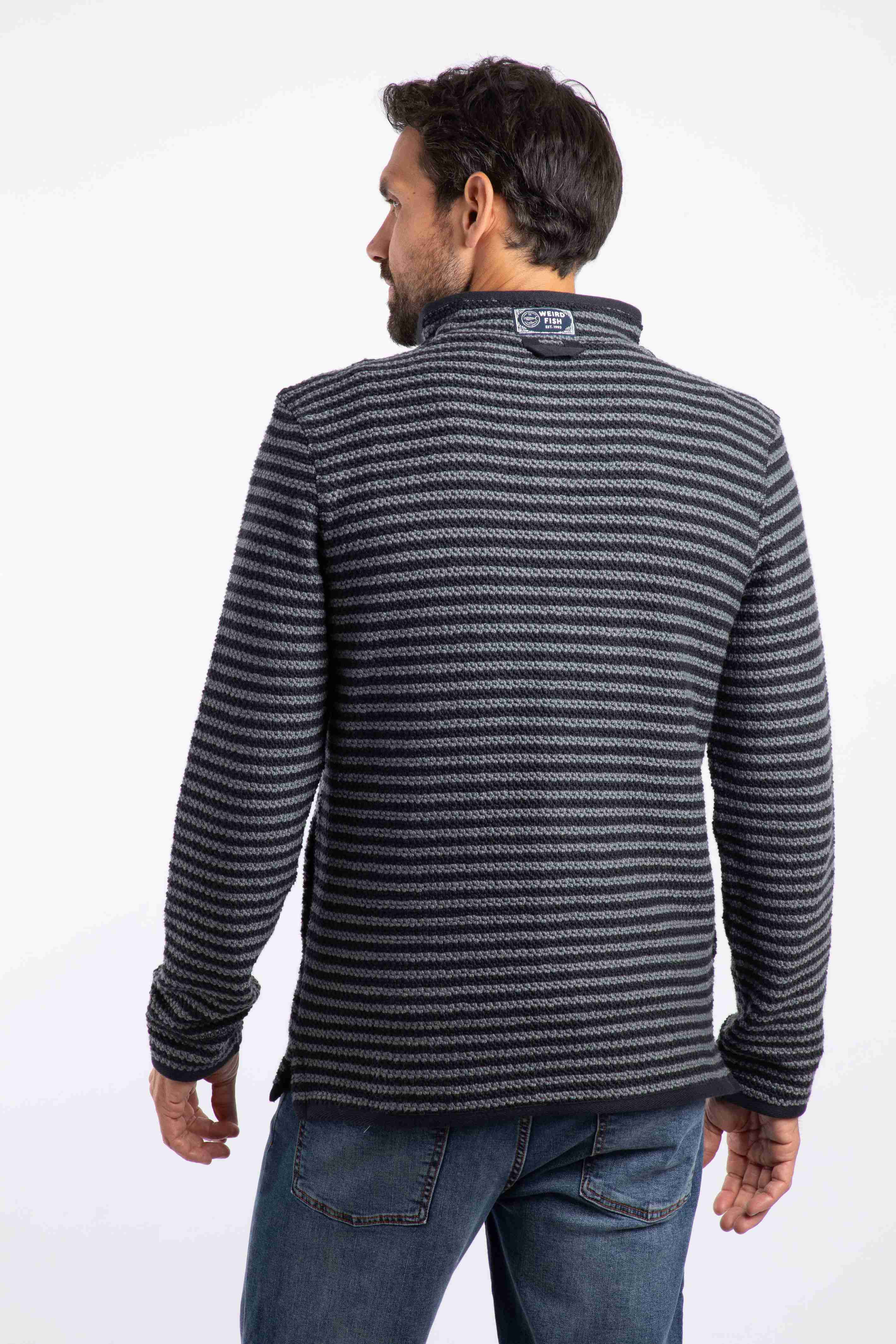 Shorling 1/4 Zip Striped Macaroni Sweatshirt Black