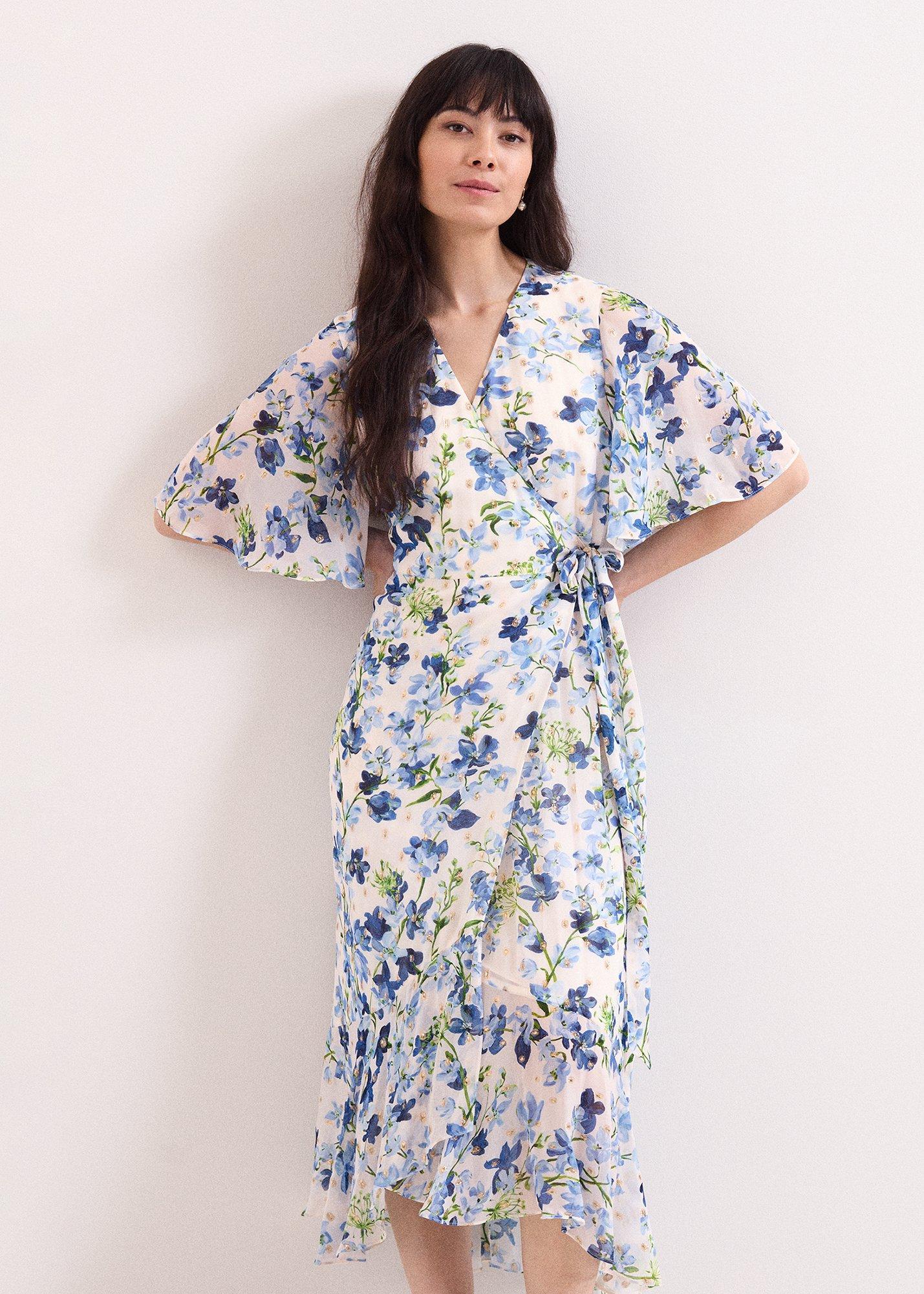 Petite Juliette Cream Floral Shimmer Midi Dress