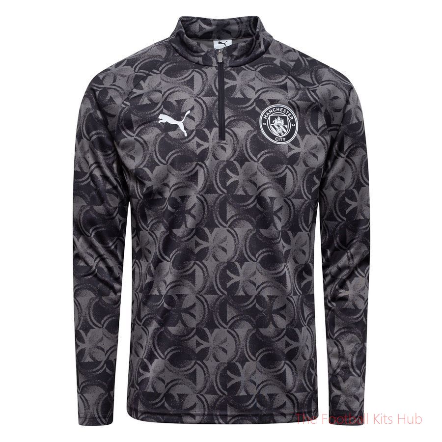 Manchester City Training Shirt Pre Match 1/4 Zip - PUMA Black Kids