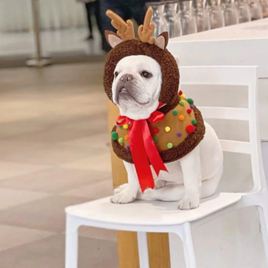 French Bulldog Reindox Frenchie Reindeer Cloak With Headwear – Plush