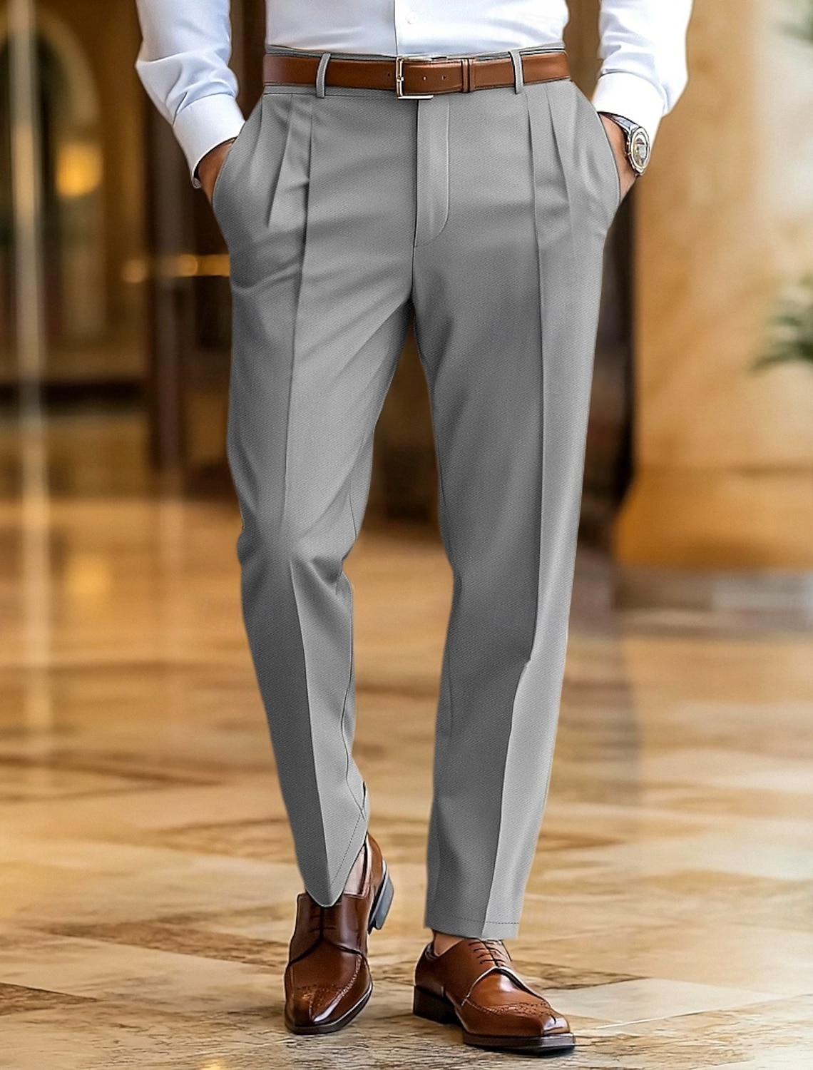 Men's Trousers Dress Pants Slacks Summer Casual Front Pocket Straight