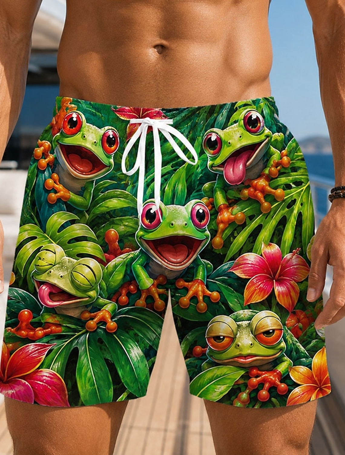Men's Animal Coconut Tree Banana Swim Trunks Bathing Suits Swim Shorts Board Shorts Mid Waist Hawaiian Daily Beach Vacation Wear Side Pockets Mesh Lining Elastic Drawstring Waist Designer Clothing