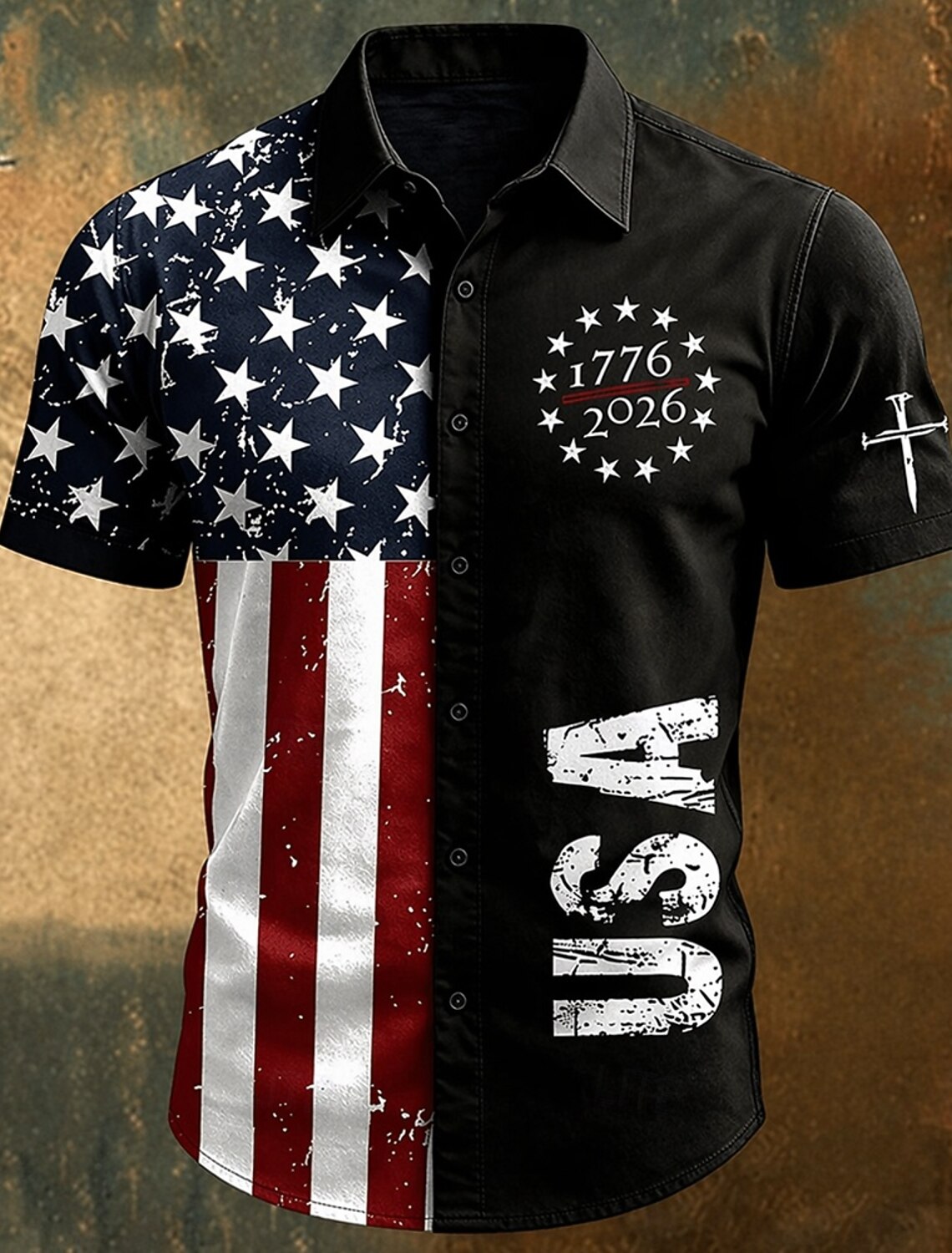 4th of July 2026 250th Memorial Day Patriotic Patriot Graphic American Flag Short Sleeve T-Shirt