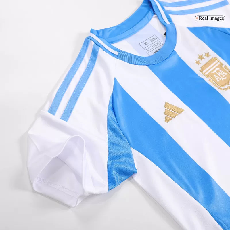Argentina Home Kids Soccer Jerseys Kit Copa America 2024 Authentic Kit