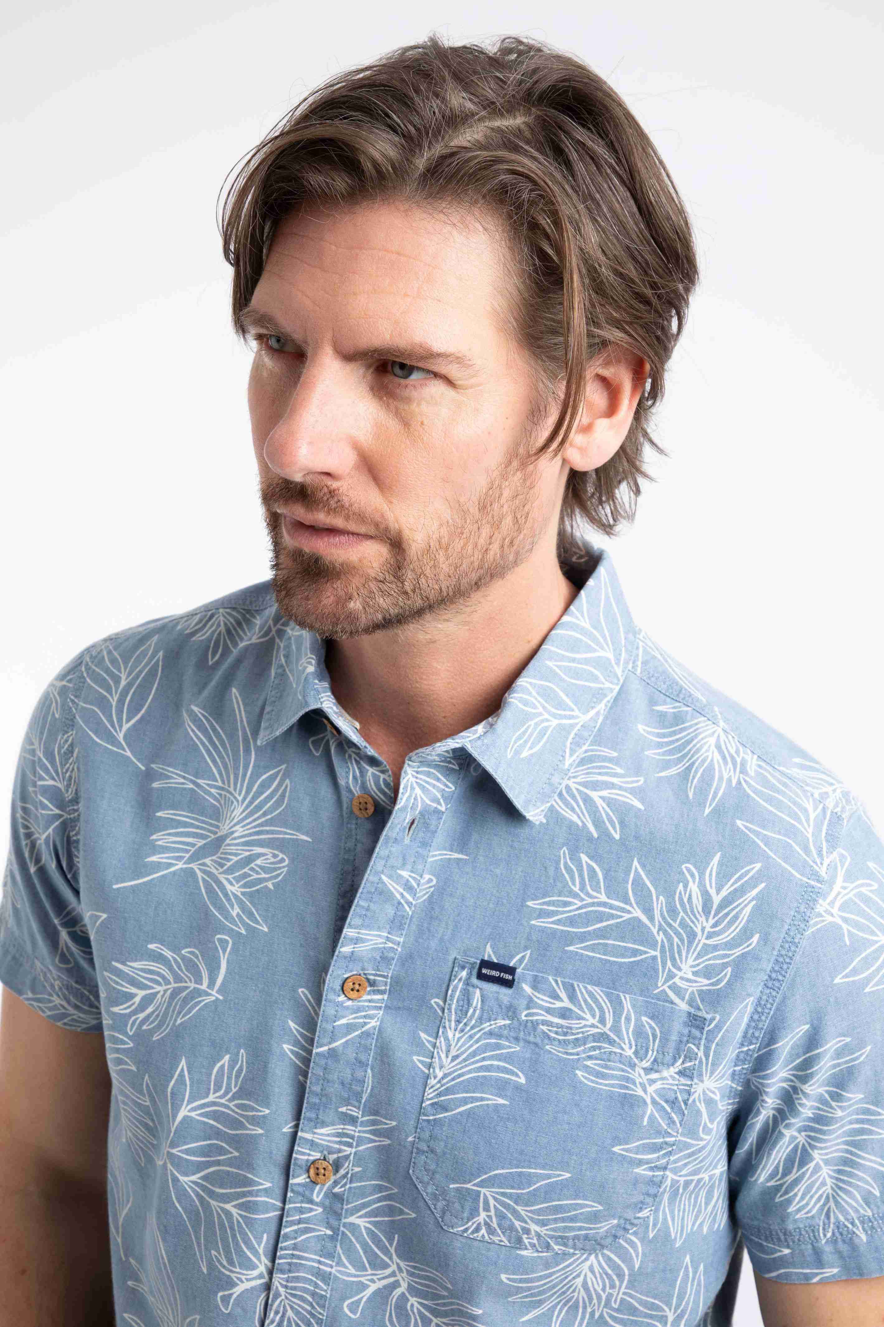 Russell Printed Chambray Short Sleeve Shirt Denim