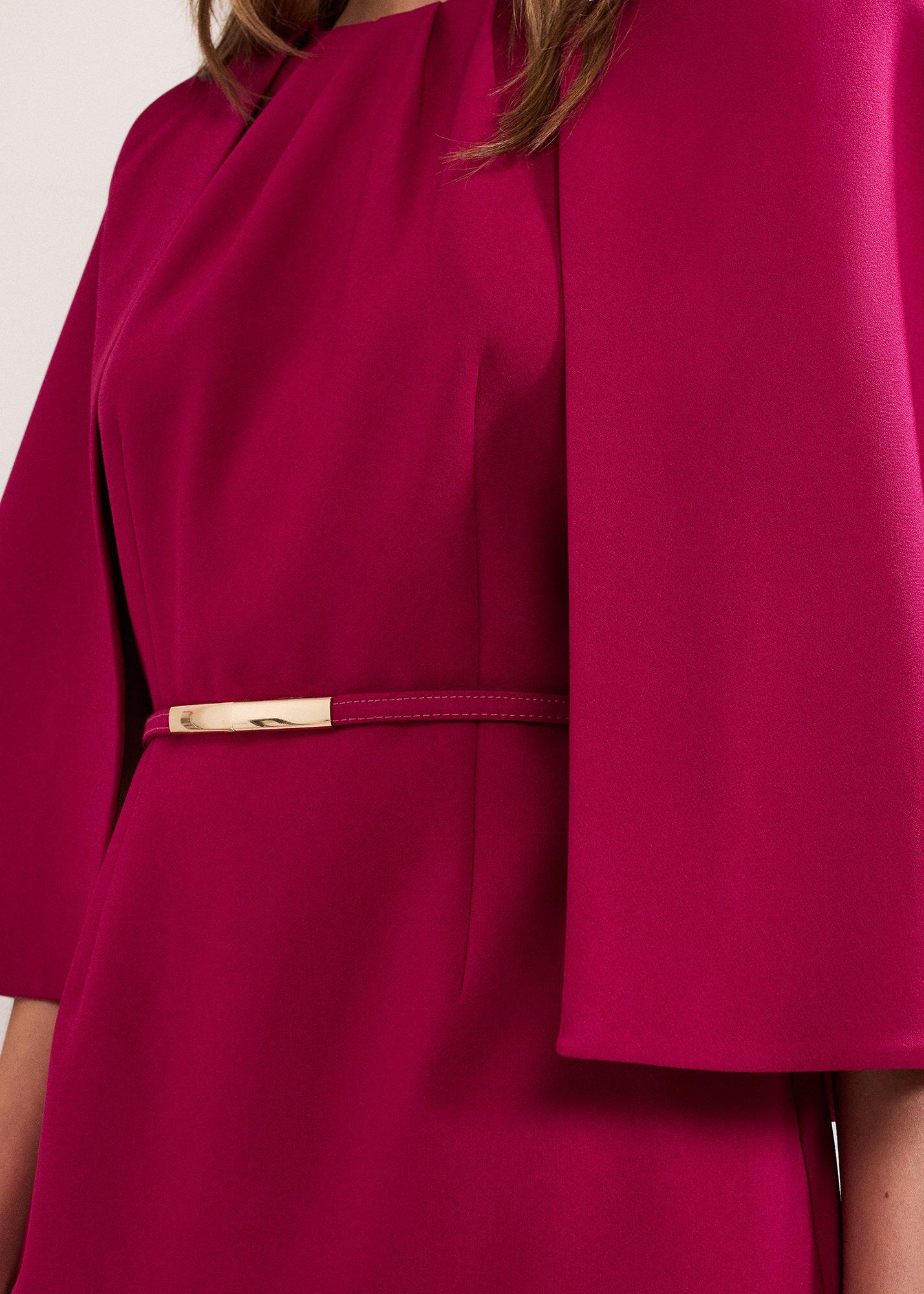 Veronica Pink Cape Belted Midi Dress